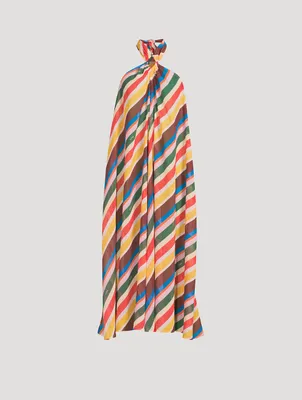 Chiffon Halterneck Dress Stripe Print