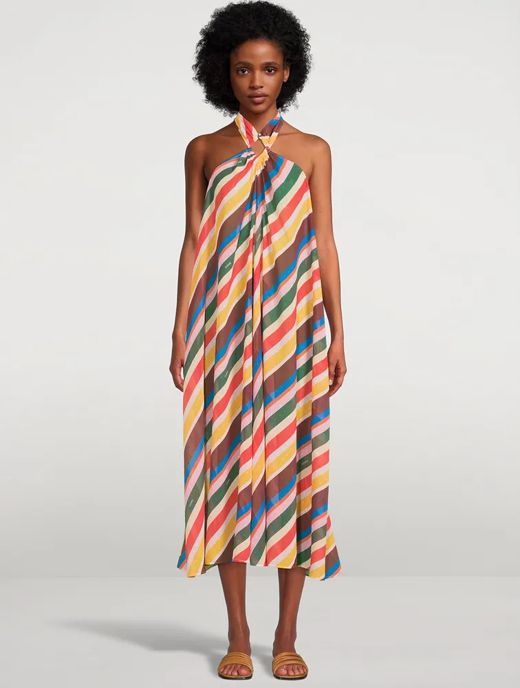 Chiffon Halterneck Dress Stripe Print