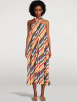 Chiffon Halterneck Dress Stripe Print