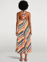 Chiffon Halterneck Dress Stripe Print