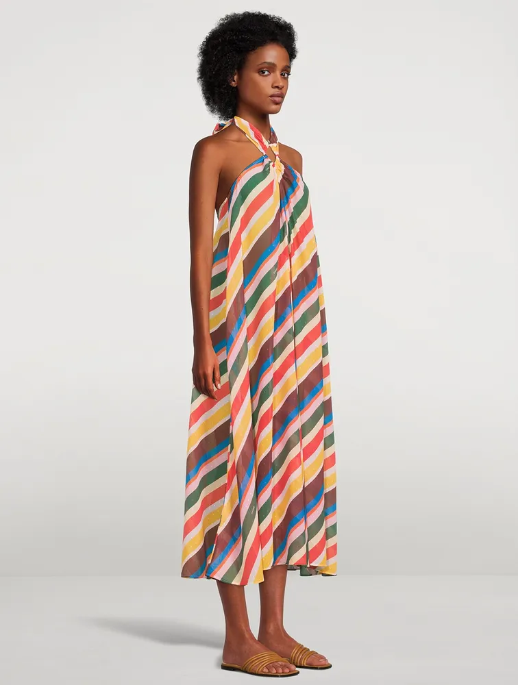 Chiffon Halterneck Dress Stripe Print