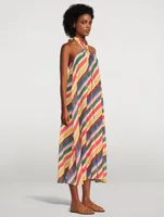 Chiffon Halterneck Dress Stripe Print