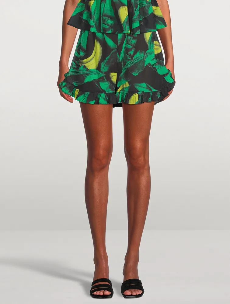 Ruffle Shorts Tropical Print