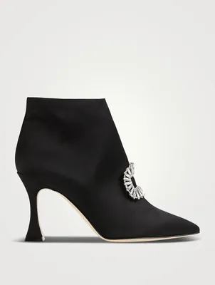 Cantita Satin Heeled Ankle Boots With Crystal Buckle