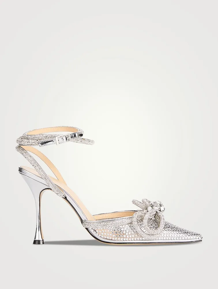 Double Bow Crystal-Embellished PVC Pumps