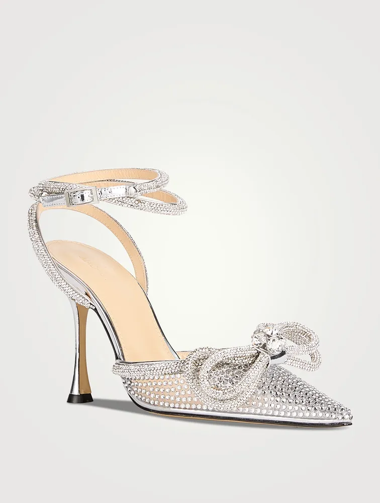 Double Bow Crystal-Embellished PVC Pumps