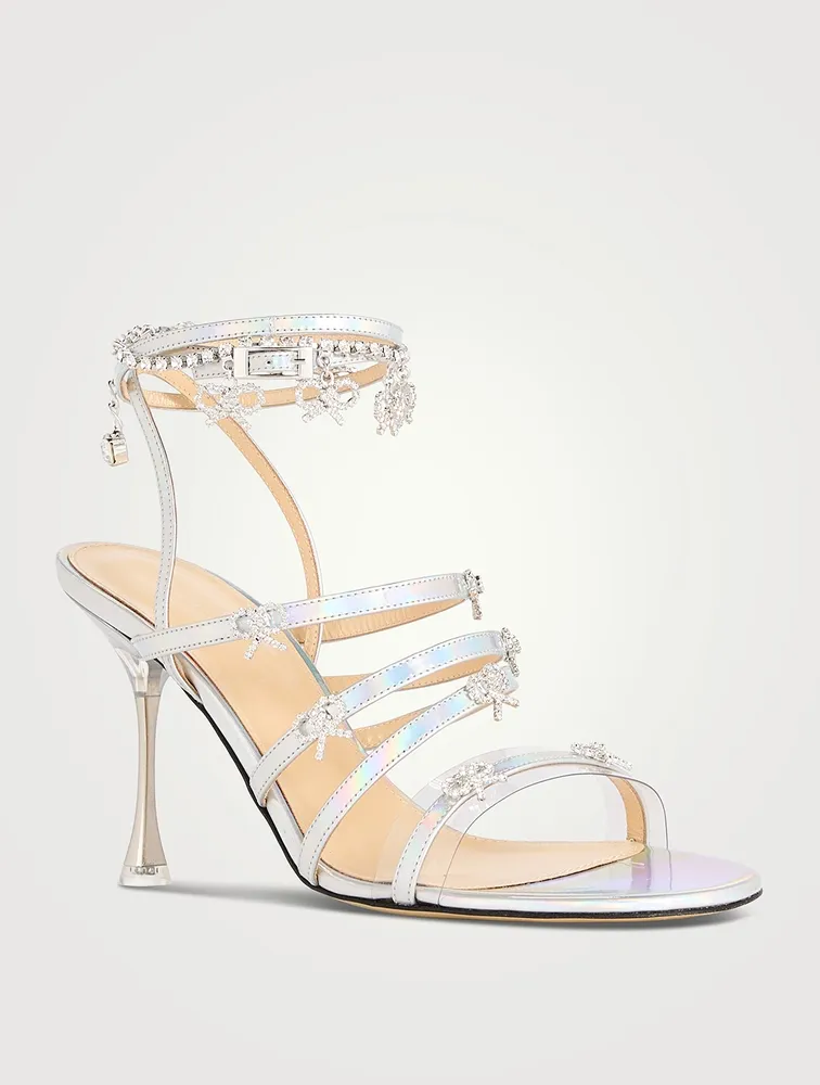 Camille Crystal Bow Iridescent Leather Sandals