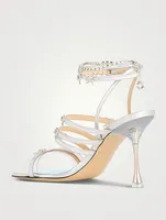 Camille Crystal Bow Iridescent Leather Sandals