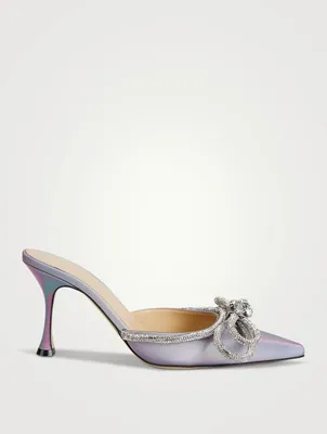 Double Bow Crystal-Embellished Leather Mules