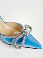 Double Bow Crystal-Embellished Leather Mules