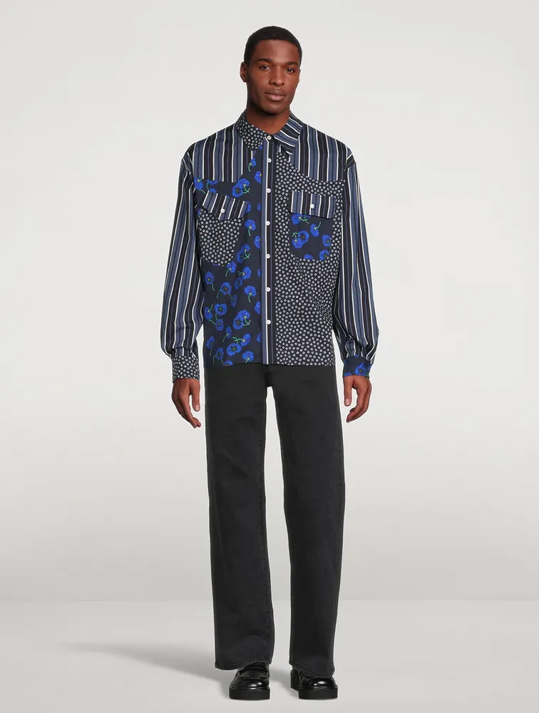 Colourblock Shirt With Floral Motif