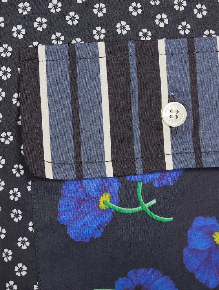 Colourblock Shirt With Floral Motif