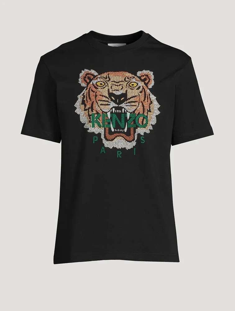 Cotton T-Shirt With Tiger Embroidery