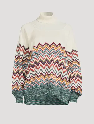 Wool-Blend Chevron Knit Turtleneck