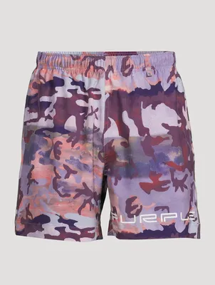 Impressionist Swim Shorts Camo Magenta Print