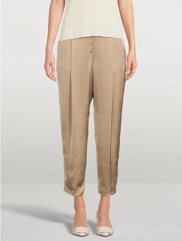 Crushed Satin Straight-Leg Trousers