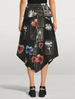 Silk Linen Midi Skirt In Floral Print