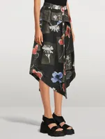 Silk Linen Midi Skirt In Floral Print