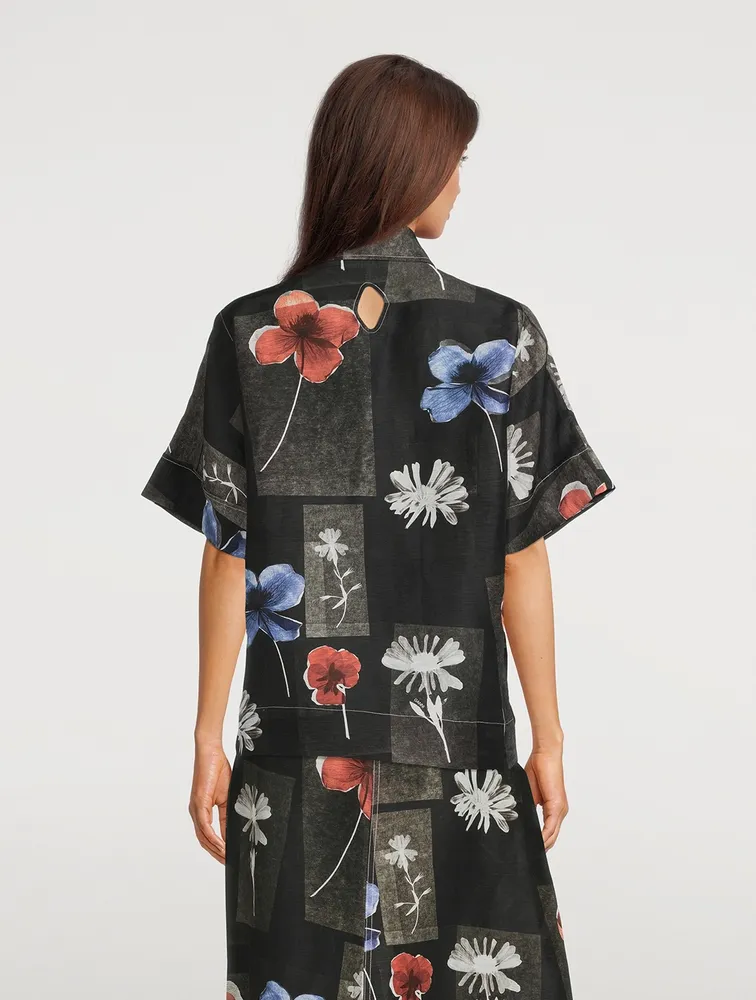 Silk Linen Shirt Floral Print