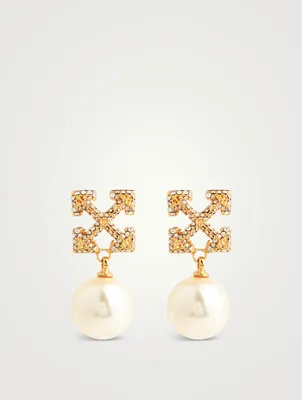 Pavé Faux Pearl Arrow Earrings