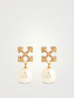 Pavé Faux Pearl Arrow Earrings