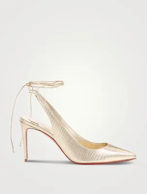 Kate 85 Lizard-Embossed Leather Ankle-Tie Pumps