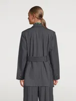 Stretch Stripe Belted Blazer