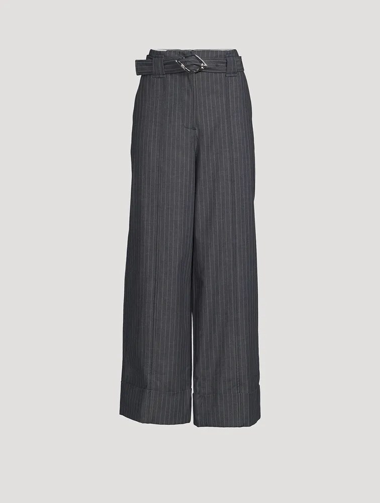 Stretch Stripe High Waist Wide Leg Pants