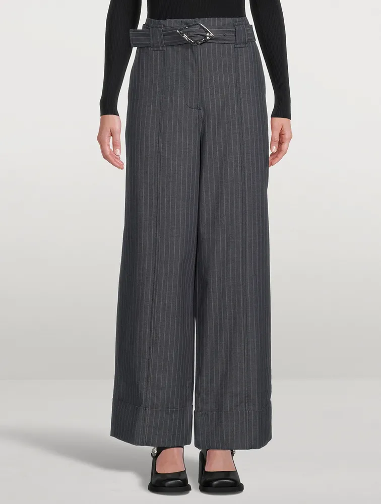 Stretch Stripe High Waist Wide Leg Pants