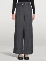 Stretch Stripe High Waist Wide Leg Pants