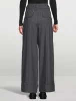 Stretch Stripe High Waist Wide Leg Pants