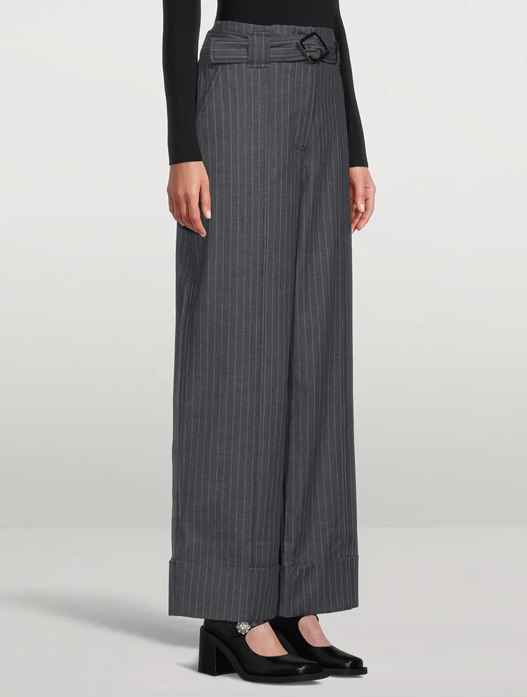 Stretch Stripe High Waist Wide Leg Pants