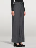 Stretch Stripe High Waist Wide Leg Pants