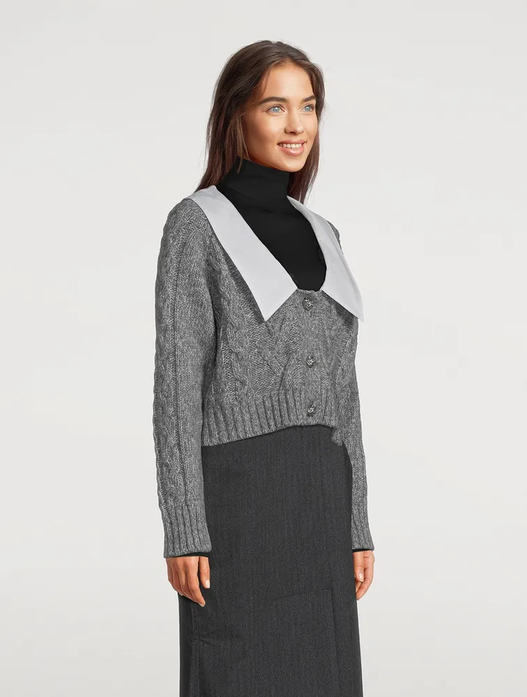 Cable-Knit Cardigan With Crystal Buttons