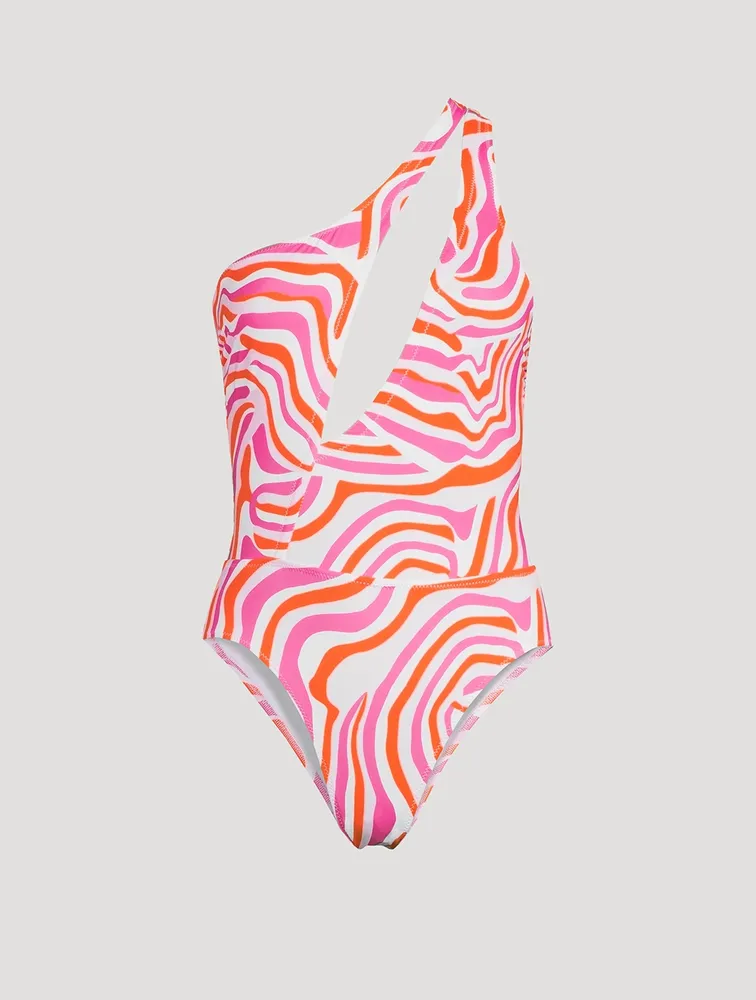 The Issi Cut-Out One-Piece Swimsuit In Abstract Zebra Print