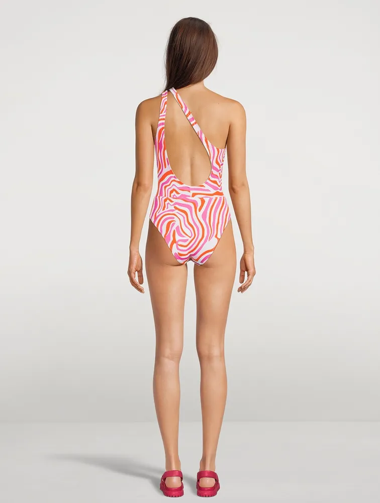The Issi Cut-Out One-Piece Swimsuit In Abstract Zebra Print