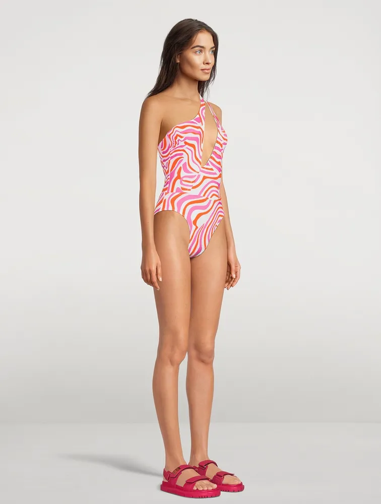 The Issi Cut-Out One-Piece Swimsuit In Abstract Zebra Print