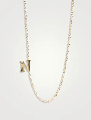Love Letter Gold  N Initial Single Diamond Necklace