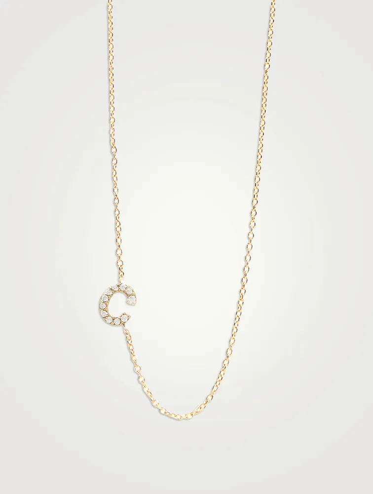 Love Letter Gold C Initial Pavé Diamond Necklace