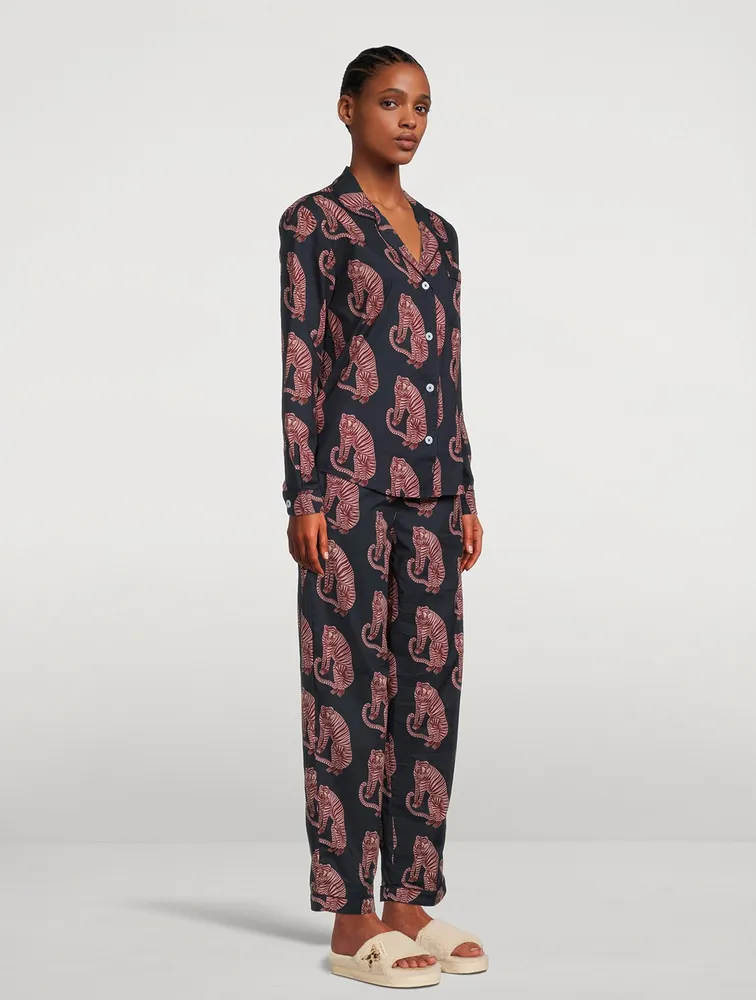 Long Cotton Pajama Set Sansido Tiger Print