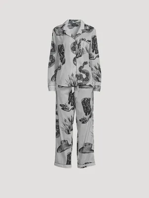 Long Cotton Pajama Set Wild Icons Print