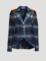 Rifle-Patch Wool Equestrian Blazer Plaid Print