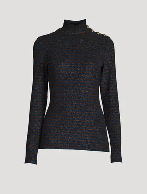 Buttoned Turtleneck Stripe Print