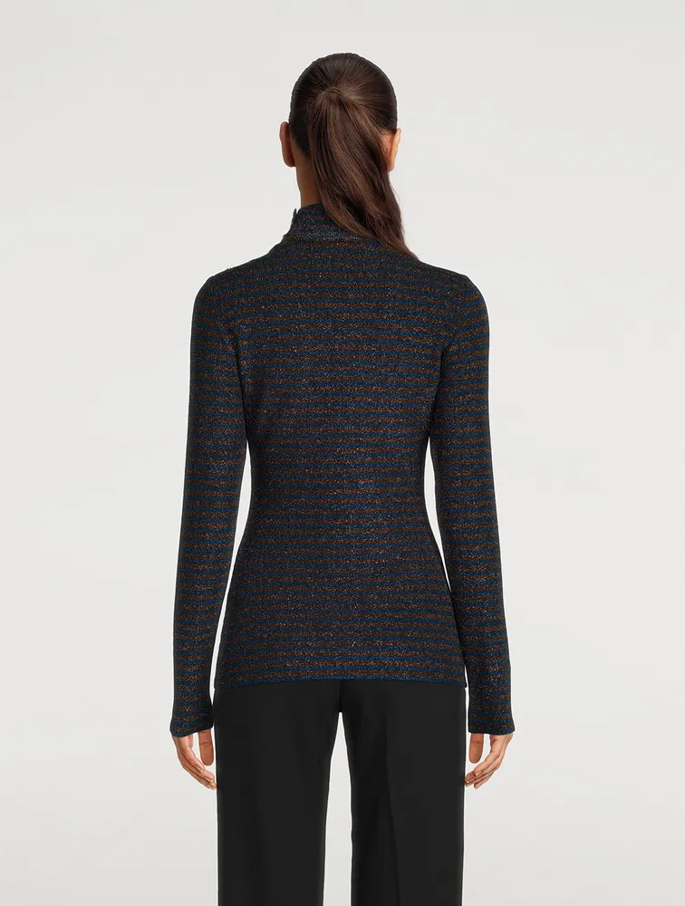 Buttoned Turtleneck Stripe Print