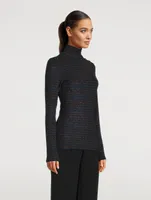 Buttoned Turtleneck Stripe Print