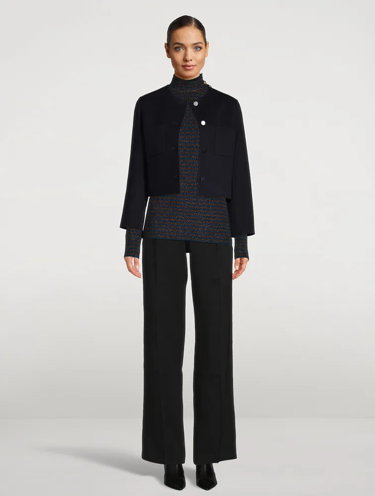 Buttoned Turtleneck Stripe Print