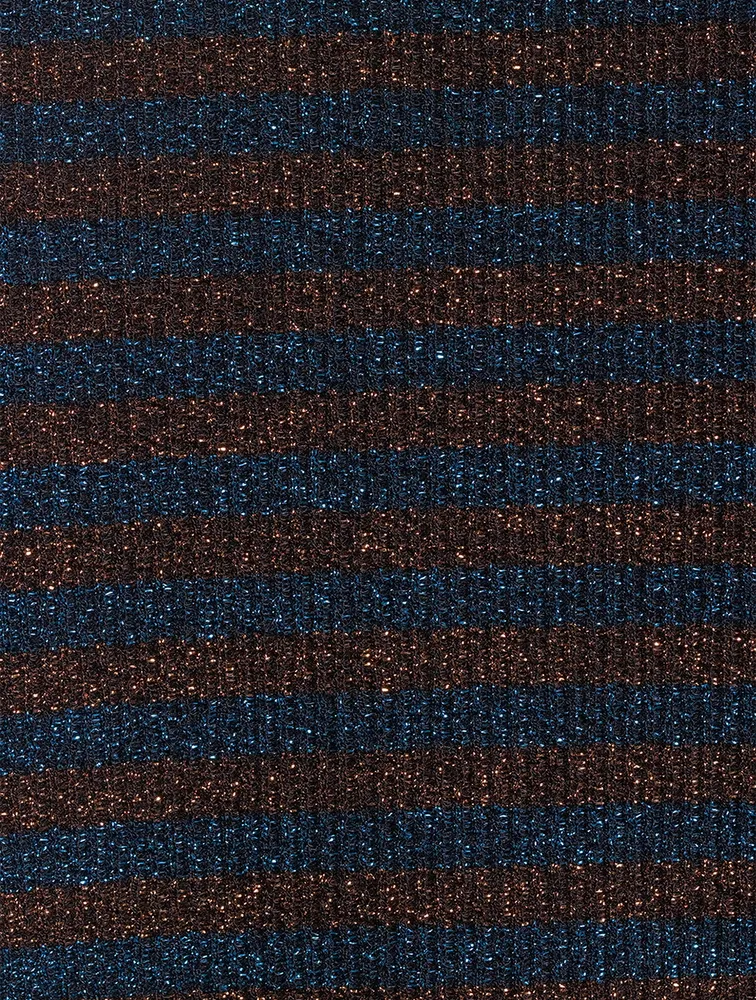 Buttoned Turtleneck Stripe Print