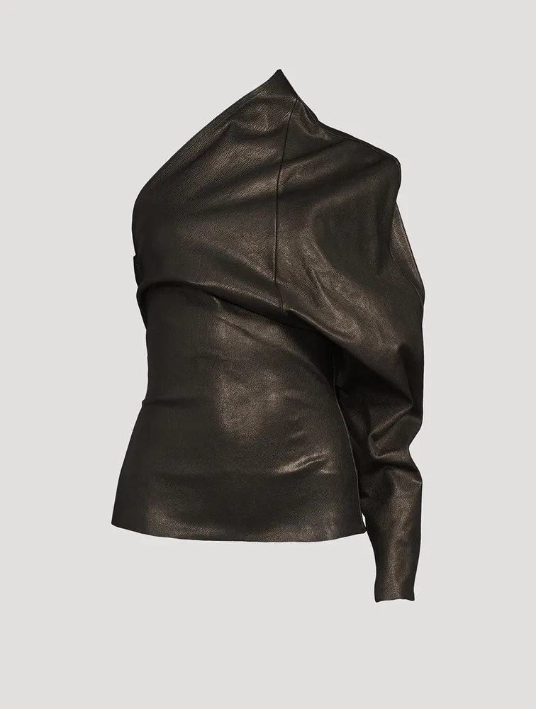 Leather Draped Asymmetrical Top
