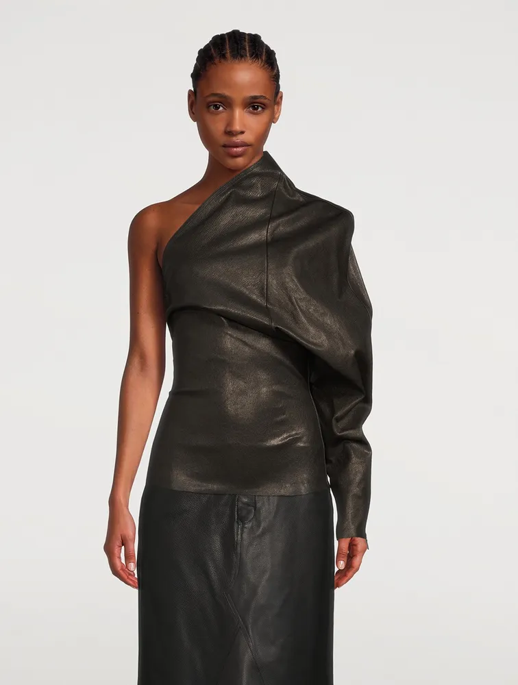 Leather Draped Asymmetrical Top