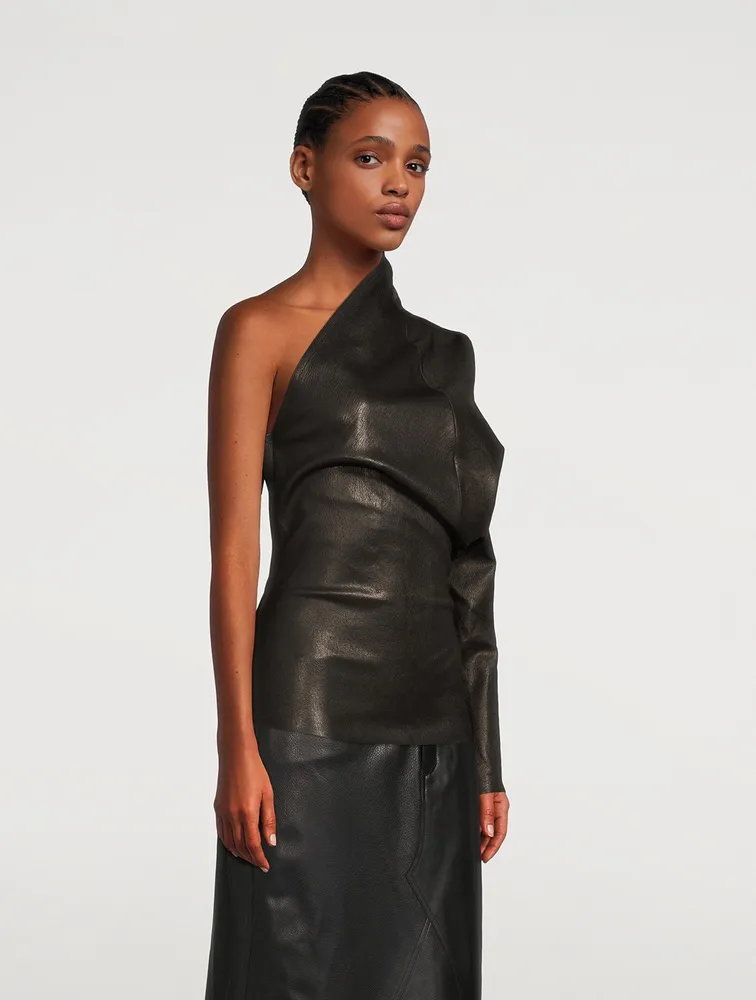 Leather Draped Asymmetrical Top